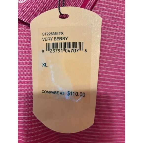 NWT Tommy Bahama Polo Men's XL Very Berry Pink Short Sleeve Stripes - Picture 5 of 10